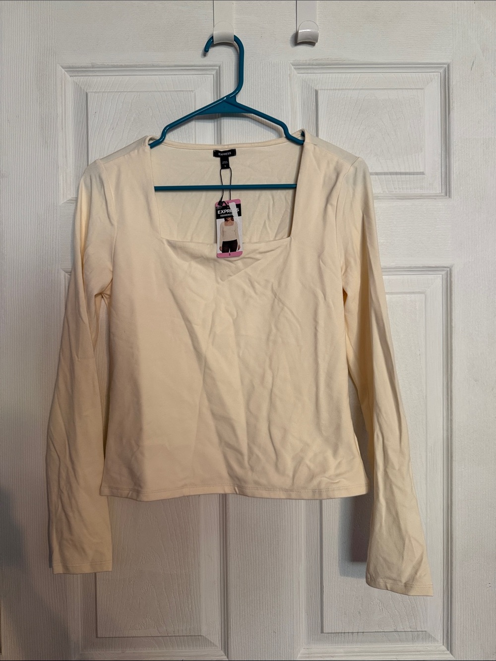 Express Cream Square-Neck Long Sleeve Top